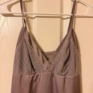 Soma Embroidered V-Neck Slip Dress - Taupe Metallic - Size XS
